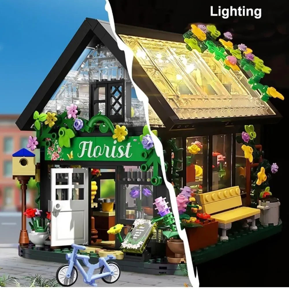 Flower House Florist Shop Building Block Set Light Up 625 Pieces ages 6+ NEW
